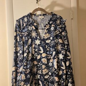 Wonderly Navy Floral Blouse with Cream Accents